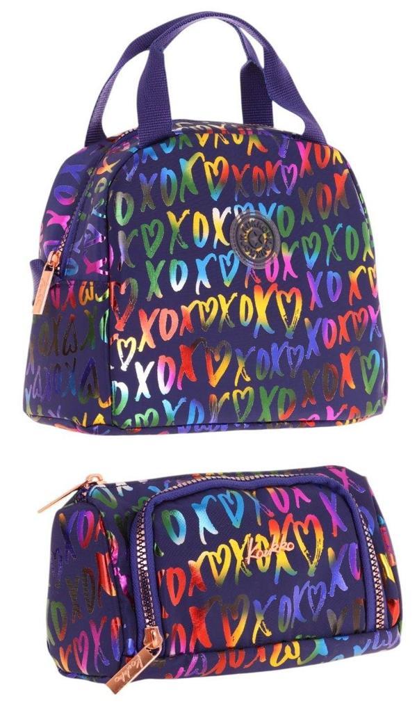 Kaukko Shine XOXO Desenli Lacivert Kız Çocuk Beslenme Çantası ve Kalem Çantası Seti - Image 1