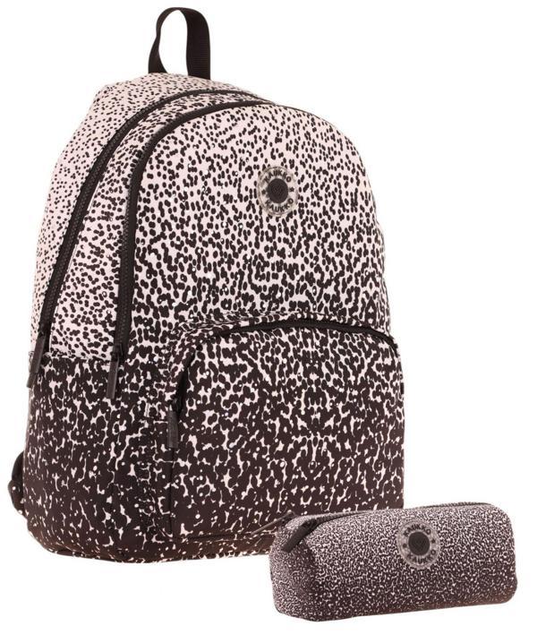 Kaukko Nokta Desenli Siyah Kız Çocuk Okul Çantası ve Kalemlik Seti (KK - K1804+KK - K2715) - Image 1