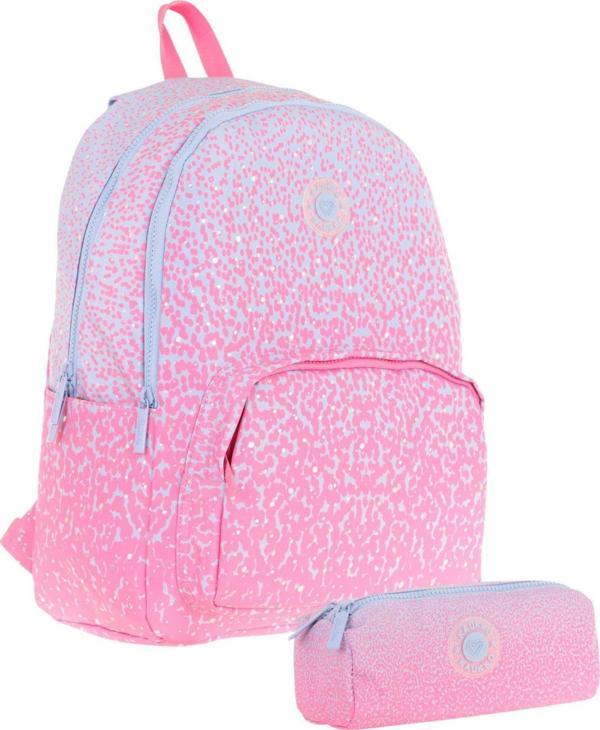 Kaukko Nokta Desenli Pembe Kız Çocuk Okul Çantası ve Kalemlik Seti (KK - K1803+KK - K2714) - Image 1