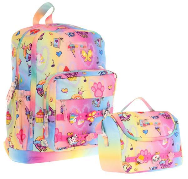 Kaukko Kids Dört Bölmeli Sırt Çantası ve Isı Yalıtımlı Beslenme Çantası Seti - Kız Çocuk - Mavi Sarı - Image 1