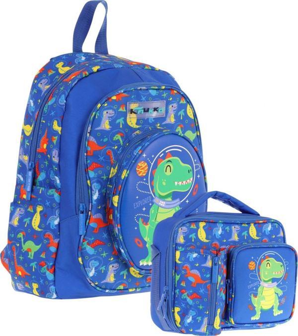 Kaukko Kids 3D Dinazor Detaylı Okul Çantası (L5262) ve Thermo Beslenme Çantası (L7262) Seti - Erkek Çocuk - Image 1