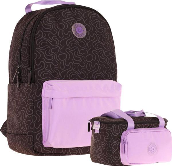 Kaukko Double Color Kız Çocuk Okul Sırt Çantası ve Beslenme Çantası Seti - Mor Siyah - Image 1