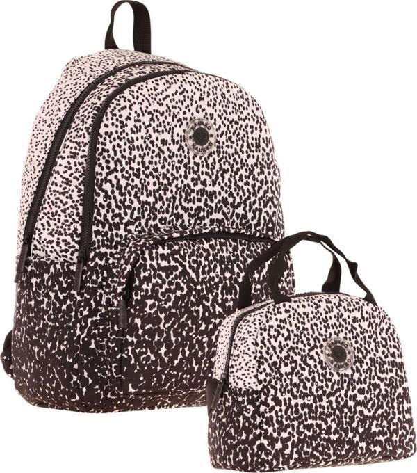 Kaukko Dots Üç Bölmeli İlkokul Çantası ve Beslenme Çantası Seti - Siyah Nokta Desenli - Image 1