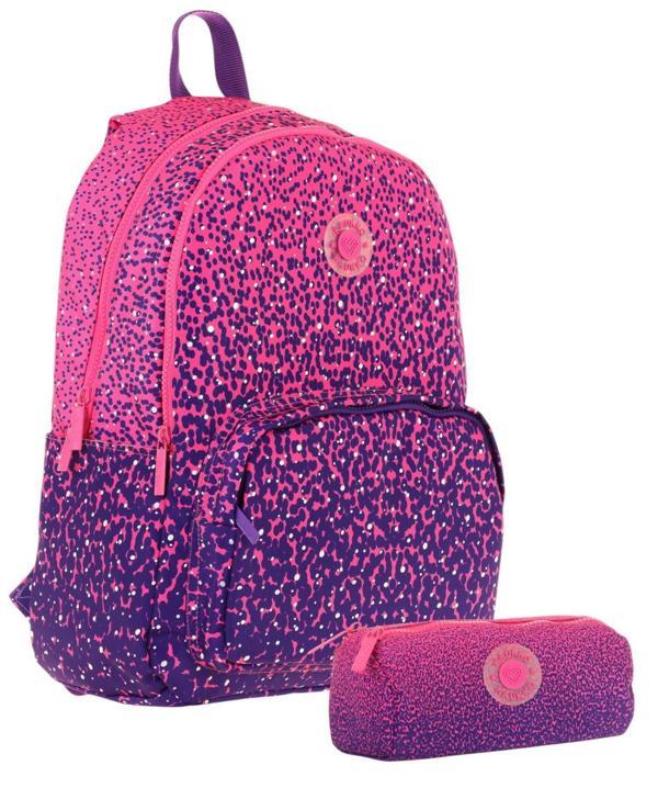 Kaukko Dots Üç Bölmeli İlkokul Çantası ve Beslenme Çantası Seti - Mor Nokta Desenli - Image 1