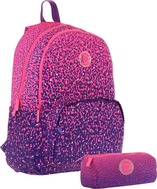 Kaukko Dots Üç Bölmeli İlkokul Çantası ve Beslenme Çantası Seti - Mor Nokta Desenli - Image 1