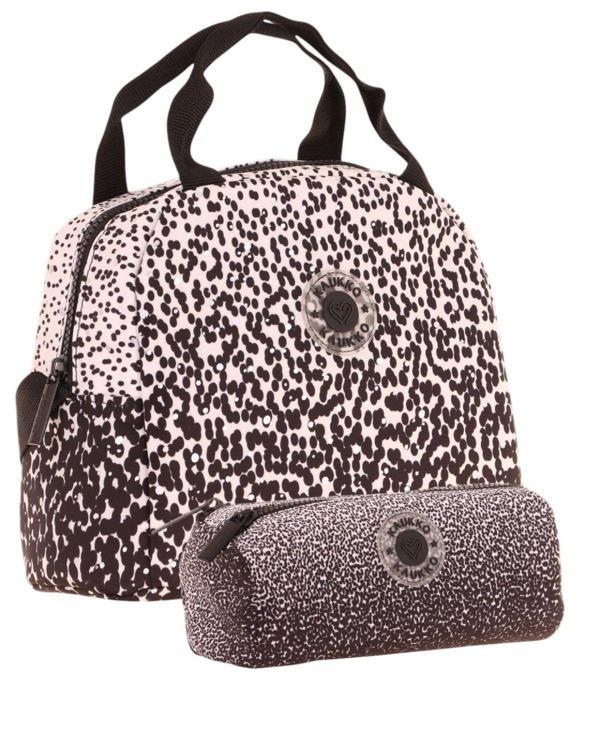 Kaukko Dots Beslenme Çantası + Kalemlik Seti Siyah, Nokta Desenli, Kız Çocuk - Image 1