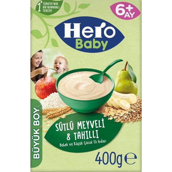 Hero Baby Sütlü Meyveli 8 Tahıllı Kaşık Mama 400 gr 4'lü Paket - Image 1