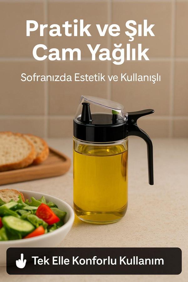 660 ml Şeffaf Cam Yağdanlık – Zeytinyağı, Sirke, Nar Ekşisi İçin İdeal Siyah - Image 1
