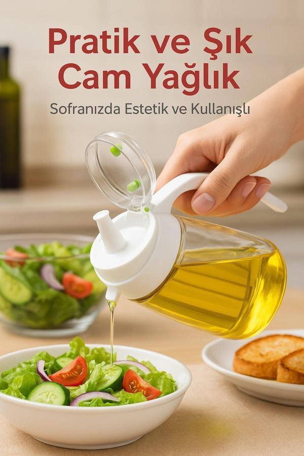 660 ml Şeffaf Cam Yağdanlık – Zeytinyağı, Sirke, Nar Ekşisi İçin İdeal Beyaz - Image 1