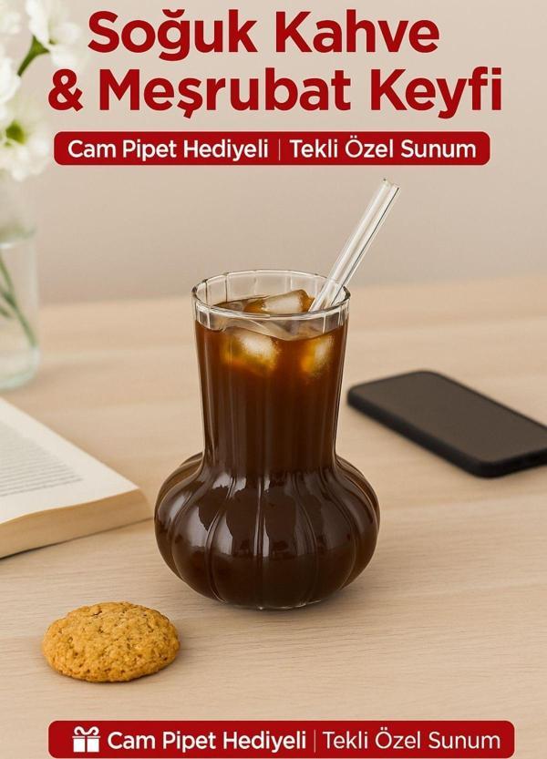 1 Adet Premium Cam Bardak Cam Pipet Hediyeli– Soğuk Kahve, Limonata ve Soda Sunumlar 500 ml - Image 1
