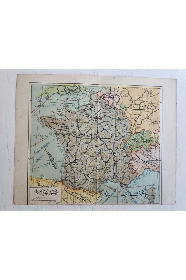 Edi Antik 17X21Cm Osmanlıca Fransa Haritası. Orijinal Odmanlı Dönemine Ait. Temiz Durumda Ve Osmanlıca Yazılı - Image 1