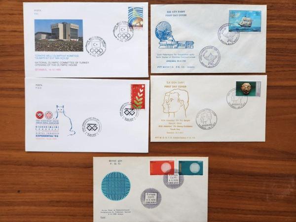 Edi Antik 5 Adet Yerli İlk Gün Zarfı Fdc. 1970 Ve 1995 Arasına Ait Farklı Zarflar - Image 1