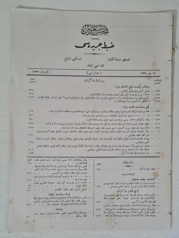 Edi Antik Meclis-İ Ayan-I Mebusan Zabıt Ceridesi Ruzname-İ Mezkurat Osmanlıca Osmanlı Eserler - Image 1