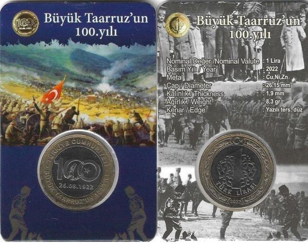 Emir Collection 2022 Yılı “Büyük Taarruz’Un 100.Yılı” Hatıra 1 Türk Lirası Özel Folder Içinde Çil - Image 1
