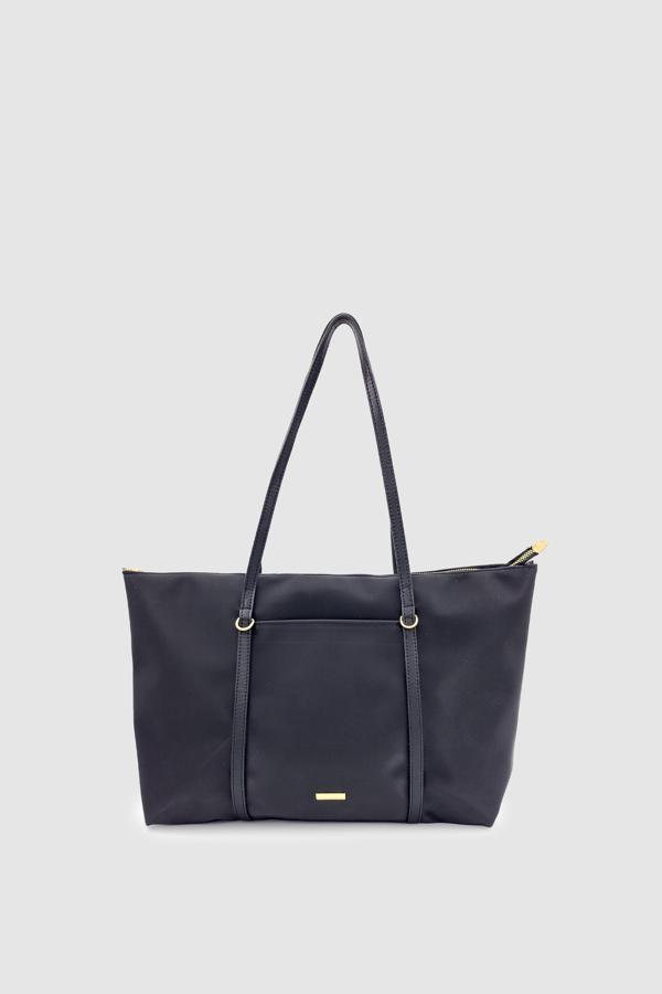 Velie Paraşüt Kumaş Şeritli Shopper Çanta Siyah - Image 1