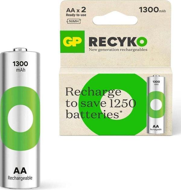 Gp Şarjlı Pil Aa Kalem 1300Mah Ni-Mh (2 Adet) Recyko Gp130Aah - Image 1