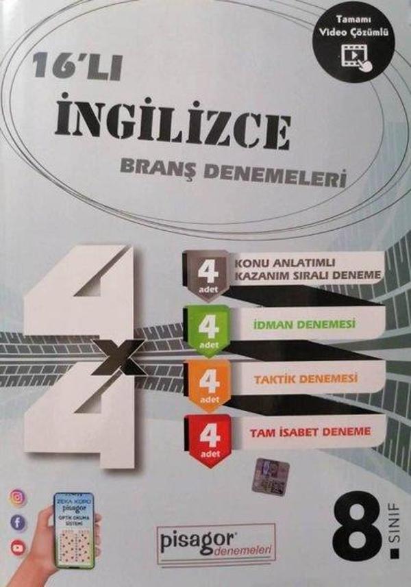 8. Sınıf Pisagor İngilizce 16'lı Branş Denemeleri - Zeka Küpü Yayınları - Image 1