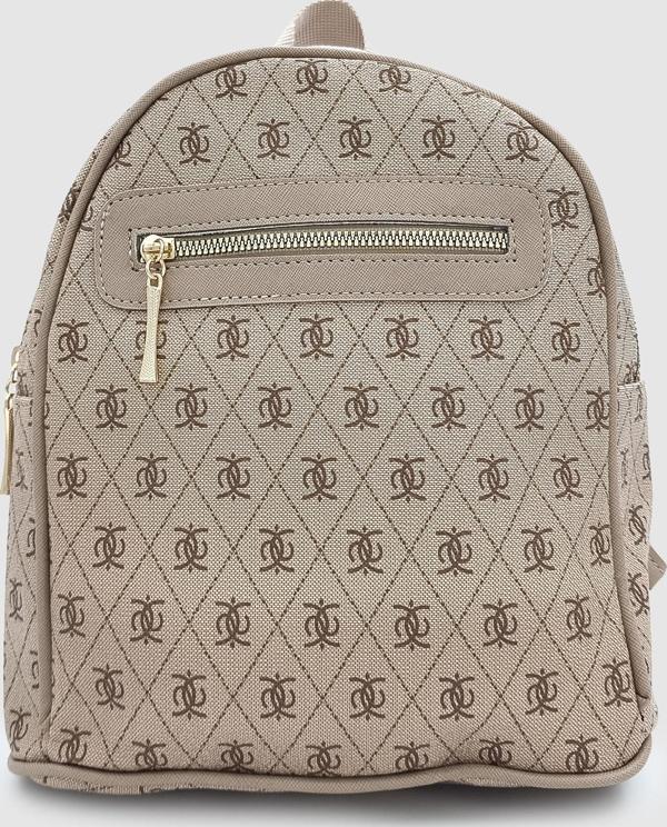 Synor Fermuarlı Dış Bölmeli Monogram Mini Sırt Çantası Vizon - Image 1