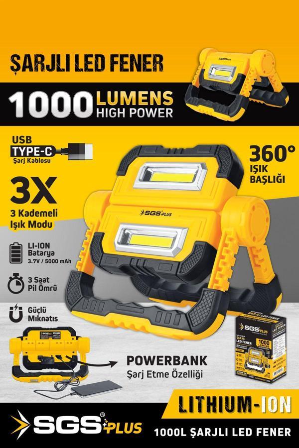 Sgs Plus Sgs5057 Katlanabilir Şarjlı Led Fener 1000 Lumen 3.7 Volt Mıknatıslı - Image 1