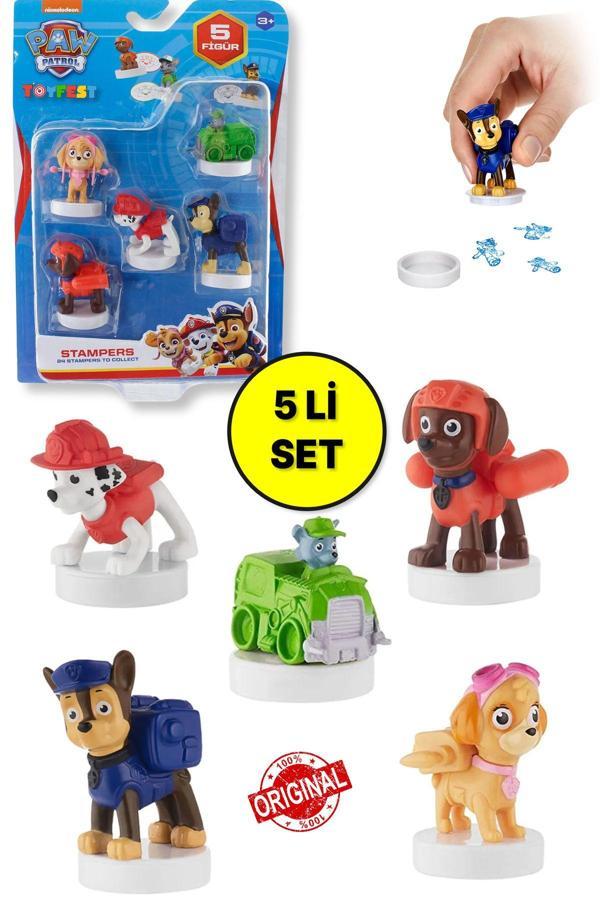 Paw Patrol Damgalı Mühürlü 5 li Figür Seti ( Chase - - Zuma - Rocky - Skye ) - 4 - 7 CM - Image 1