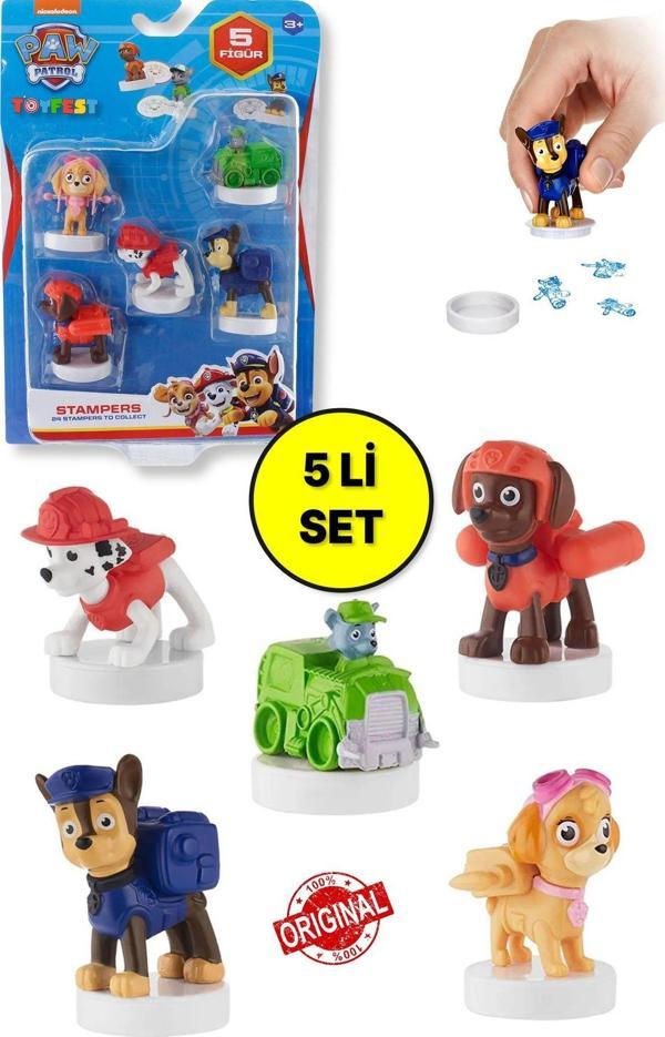 Paw Patrol Damgalı Mühürlü 5 li Figür Seti ( Chase - - Zuma - Rocky - Skye ) - 4 - 7 CM - Image 1