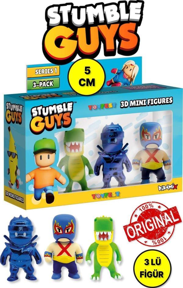 Stumble Guys Seri 1 - 3D Mini 3 lü Figür Seti - 3 ADET Luchador T-Rex Krom Dynamitron - 5 cm - Image 1