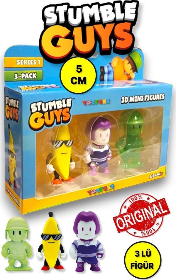 Stumble Guys Seri 1 - 3D Mini 3 lü Figür Seti - 3 ADET Banana Guy Lilith Army Man Glows - 5 cm - Image 1