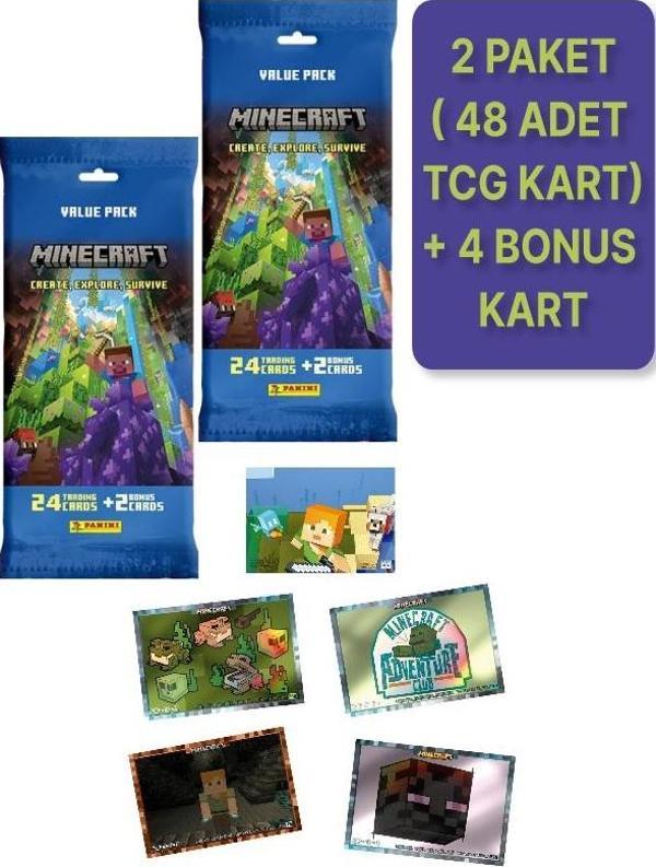 Panini Minecraft Create Explore Survive Trading Card - Fat Pack Kartı + 2 PAKET ( 52 Kart ) - Image 1