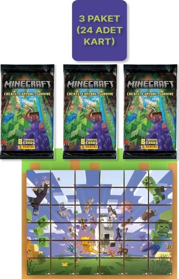 Panini Minecraft Create Explore Survive Trading Card - Minecraft Kartı + 3 PAKET ( 24 Kart ) - Image 1