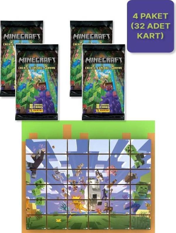 Panini Minecraft Create Explore Survive Trading Card - Minecraft Kartı + 4 PAKET ( 32 Kart ) - Image 1