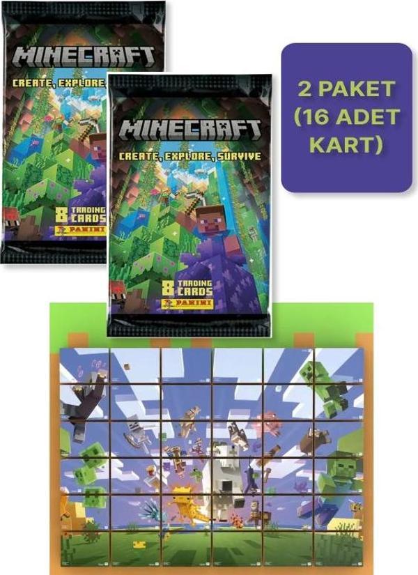 Panini Minecraft Create Explore Survive Trading Card - Minecraft Kartı + 2 PAKET ( 16 Kart ) - Image 1