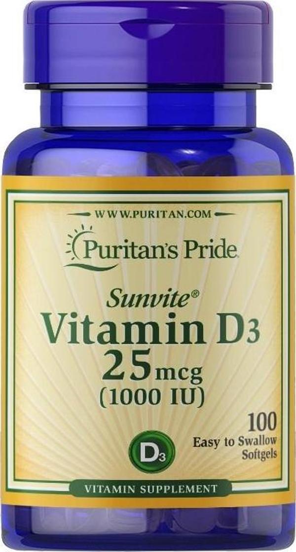 Puritan's Pride Vitamin D3 25 Mcg 1000 IU 100 Yumuşak Kapsül - Image 1