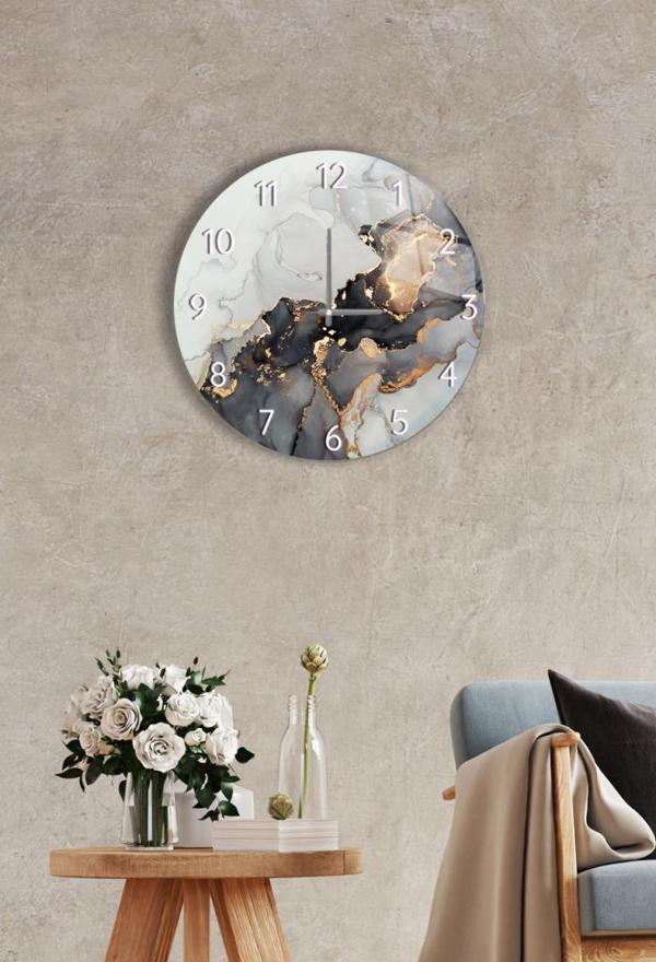 Çap 27 cm Siyah Yaldızlı Dekoratif Cam Saat - Image 1