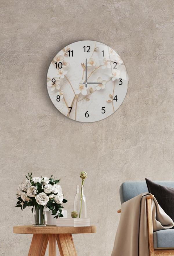 Çap 27 cm Yapay Güller Dekoratif Cam Saat - Image 1