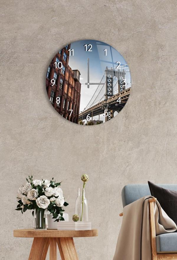 Çap 27 cm Manhattan Dekoratif Cam Duvar Saati - Image 1