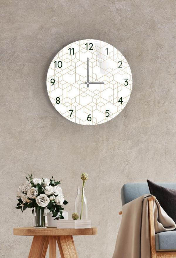 Çap 37 cm Fraktal Çizgi Dekoratif Cam Duvar Saati - Image 1