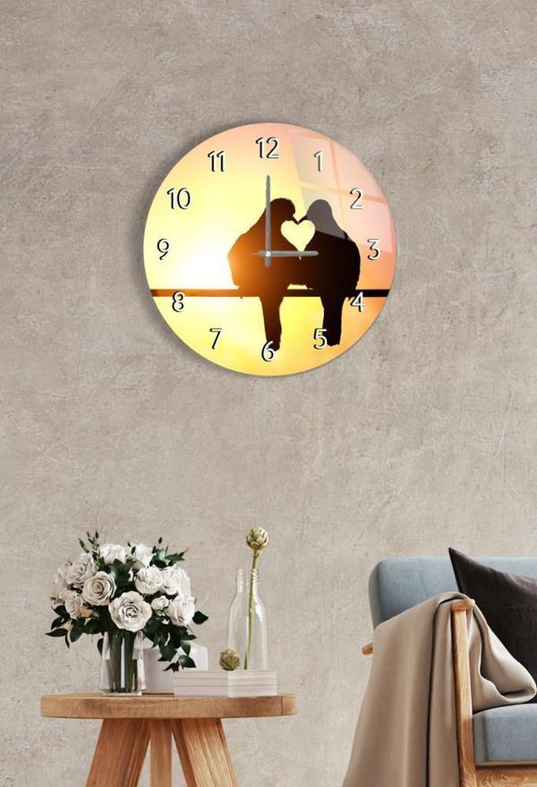 Çap 37 cm Kalp Silueti Dekoratif Cam Duvar Saati - Image 1