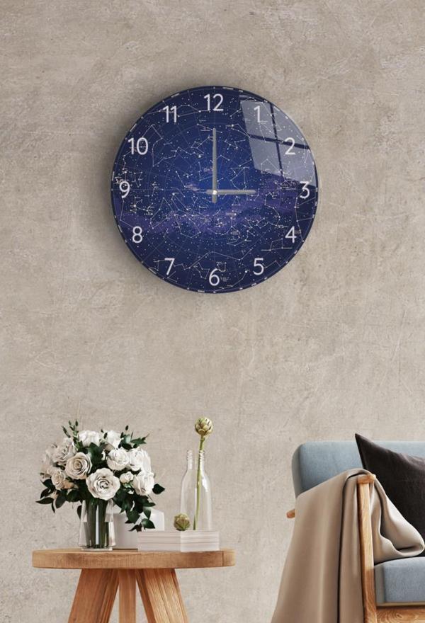 Çap 37 cm Gökyüzü Haritası Dekoratif Cam Saat - Image 1