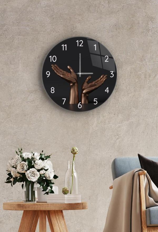 Çap 27 cm Bronz El Dekoratif Cam Duvar Saati - Image 1