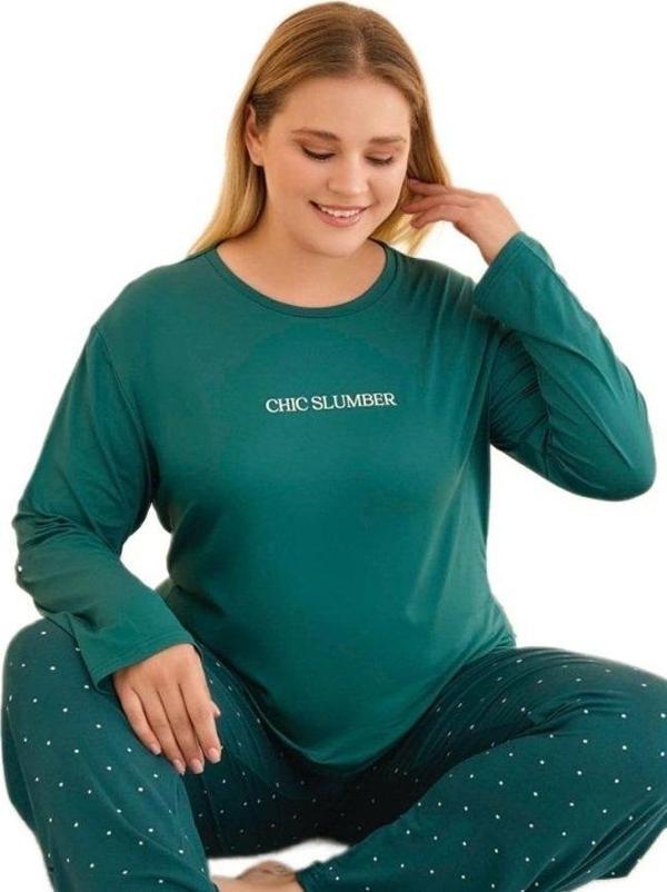 SERENA Büyük Beden Kadın %100 Pamuklu Pijama Takımı 3XL-5XL Uzun Kollu Nefes Alan Kumaş - Image 1
