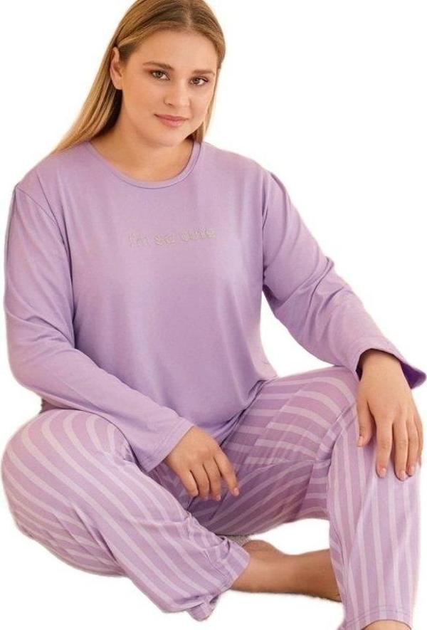 VIVARA %100 Pamuklu Büyük Beden Kadın Pijama Takımı Uzun Kollu Nefes Alabilir Rahat Kalıp 3XL-5XL - Image 1