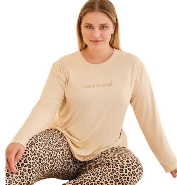 CALMORA %100 Pamuklu Kadın Büyük Beden Pijama Takımı Uzun Kollu Rahat Kalıp 3XL-5XL - Image 1