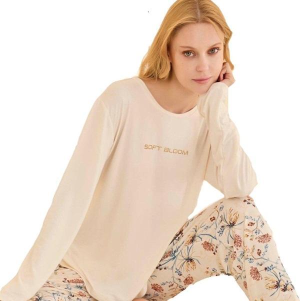 FIORELLA Pamuklu Kadın Uzun Kollu Pijama Takımı S–2XL Yumuşak & Şık - Image 1