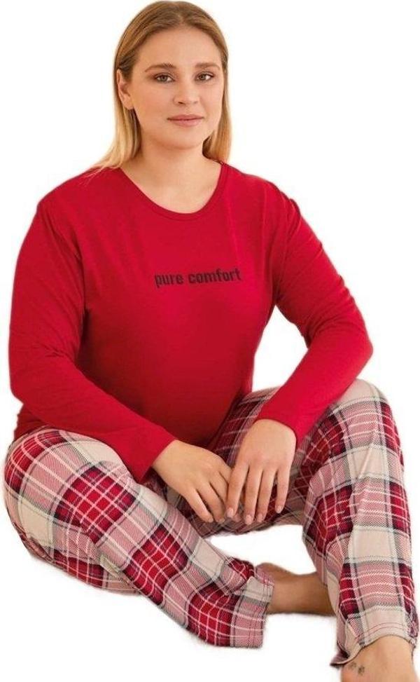 LUNARA Pamuklu Kadın Büyük Beden Uzun Kollu Pijama Takımı 3XL/5XL Rahat ve Şık - Image 1