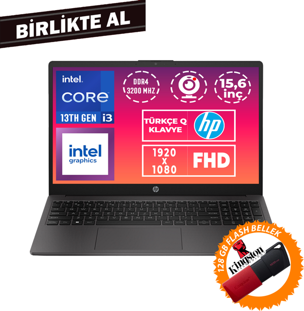 HP 250 G10 i3-1315U 12GB 512GB SSD 15.6" FHD Freedos + 128 GB Flash Disk B2NC3ES 018 - Image 1