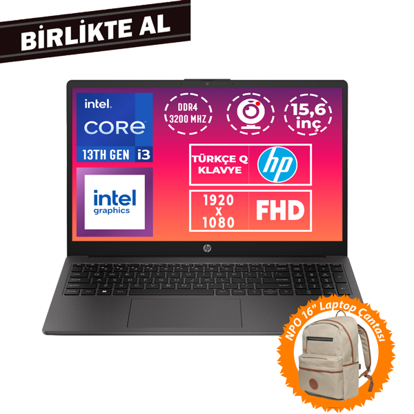 HP 250 G10 i3-1315U 12GB 512GB SSD 15.6" FHD Freedos + Çanta B2NC3ES 016 - Image 1