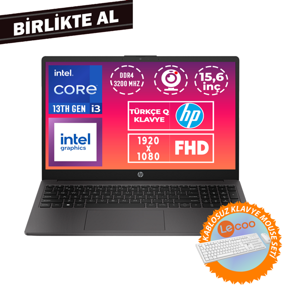 HP 250 G10 i3-1315U 16GB 512GB SSD 15.6" FHD Freedos + Kablosuz Klavye Mouse B2NC3ES 024 - Image 1