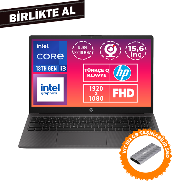 HP 250 G10 i3-1315U 16GB 512GB SSD 15.6" FHD Freedos + VIT 512 GB SSD B2NC3ES 020 - Image 1