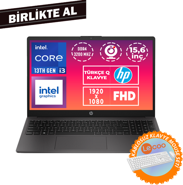 HP 250 G10 i3-1315U 20GB 1TB SSD 15.6" FHD W11P + Kablosuz Klavye Mouse B2NC3ES 033 - Image 1