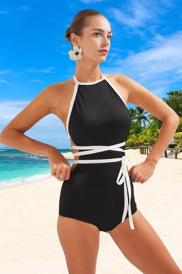 Halter Mayo Esnek Kumaş Swimsuit Yüzme Kıyafeti Premium Kalite Yaz Koleksiyonu - Image 1